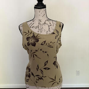 Vintage 90's Tropical Floral Silk Beige Jones New York Cami S-M